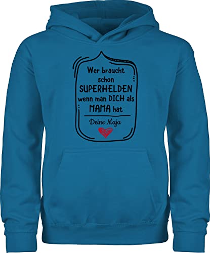 Kinder Hoodie Jungen Mädchen - Muttertag - Wer braucht Superhelden - wenn Man Dich als Mama hat - 116 (5/6 Jahre) - Himmelblau - mütter Geschenke Pulli Mutter personalisiertes zum mom Mutti von Geschenk mit Namen personalisiert by Shirtracer