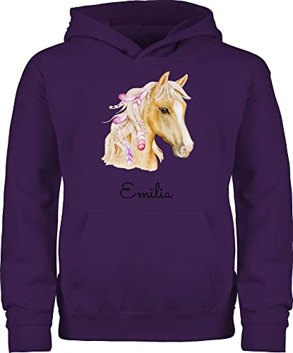 Kinder Hoodie Jungen Mädchen - Pferd Pferde - Pferdekopf - 128 (7/8 Jahre) - Lila - pullover für pferdemädchen pferdepullover reiten pferdemotiv pulli pferdepulli reitoberteil reiter von Geschenk mit Namen personalisiert by Shirtracer