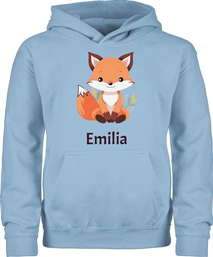Kinder Hoodie Jungen Mädchen - Süßer Fuchs Geschenk mit Name personalisiert I Wildtiere I Raubtier I Fox - 128 (7/8 Jahre) - Hellblau - +mit+Fuchs fuchsmotiv Pullover Personalisieren und Pulli von Geschenk mit Namen personalisiert by Shirtracer