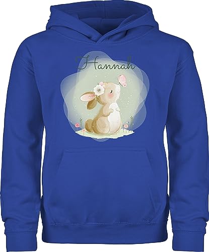 Kinder Hoodie Jungen Mädchen - Süßer Hase mit Name personalisiert I Hasen Geschenk Bunny I Rabbit I Kaninchen - 104 (3/4 Jahre) - Royalblau - hasenmotiv Ostern Pullover osterhasen kaninchenmotiv von Geschenk mit Namen personalisiert by Shirtracer