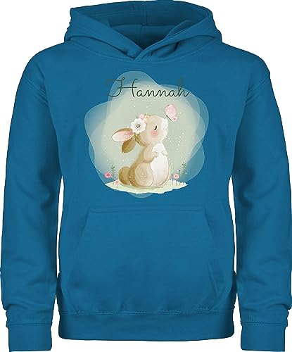 Kinder Hoodie Jungen Mädchen - Süßer Hase mit Name personalisiert I Hasen Geschenk Bunny I Rabbit I Kaninchen - 152 (12/13 Jahre) - Himmelblau - hasenmotiv Ostern Pullover osterhasen von Geschenk mit Namen personalisiert by Shirtracer