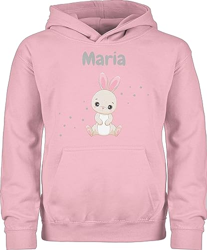 Kinder Hoodie Jungen Mädchen - Süßer Hase Hasen Hasenmotiv Rabbit Langohr - 128 (7/8 Jahre) - Hellrosa - Ostern personalisierter Pullover osterhasen Osterhase Oster osterngeschenke Waldtiere von Geschenk mit Namen personalisiert by Shirtracer