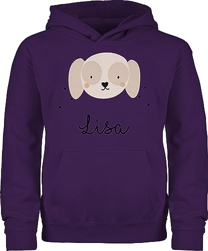 Kinder Hoodie Jungen Mädchen - Süßer Hund Hündin Hunde Hundemotiv - 128 (7/8 Jahre) - Lila - personalisierter pulli hundebesitzer name pullover hunden kinderpullover hundemotiven hundemotive von Geschenk mit Namen personalisiert by Shirtracer