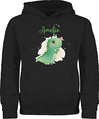 Kinder Hoodie Jungen Mädchen - Geschenk Dino mit Name personalisiert I Saurier I Dinos I Dinosaurier I Urzeittier - 140 (9/11 Jahre) - Schwarz - Pullover Tier Tieren Pulli Dinosaur urzeittiere von Geschenk mit Namen personalisiert by Shirtracer