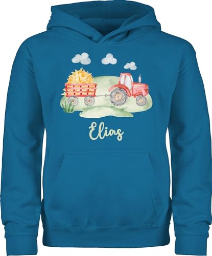 Kinder Hoodie Jungen Mädchen - Traktor Trecker Bauer Schlepper Landwirtschaft Bulldog - 128 (7/8 Jahre) - Himmelblau - traktorfahrer Pullover Bauern traktormotiv personalisiertes und Name Fans von Geschenk mit Namen personalisiert by Shirtracer