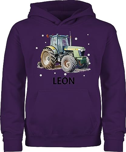 Kinder Hoodie Jungen Mädchen - Traktor - Trecker Name - 116 (5/6 Jahre) - Lila - traktorfahrer gruen pulli tractors für hoody teenager traktorfans und pullover traktoren junge bulldog jungs von Geschenk mit Namen personalisiert by Shirtracer