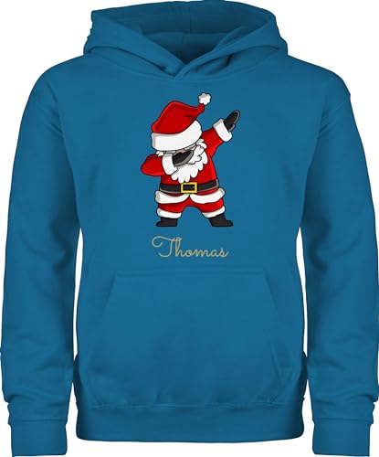 Kinder Hoodie Jungen Mädchen - Weihnachten - Dab Dabbing Weihnachtsmann mit Name I Weihnachtsmotiv - 140 (9/11 Jahre) - Himmelblau - weihnachtspulli weinachts weihnachtshoodie Weinachten von Geschenk mit Namen personalisiert by Shirtracer