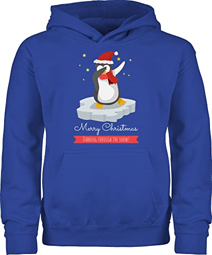 Kinder Hoodie Jungen Mädchen - Weihnachten Geschenke - Merry Christmas - Dabbing Pinguin - 140 (9/11 Jahre) - Royalblau - Pullover weihnachtshoodie Weihnachts kinderpulli Weihnachtspullover von Geschenk mit Namen personalisiert by Shirtracer