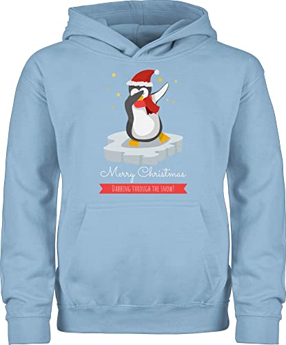 Kinder Hoodie Jungen Mädchen - Weihnachten Geschenke - Merry Christmas - Dabbing Pinguin - 152 (12/13 Jahre) - Hellblau - Pullover weihnachtshoodie Weihnachts kinderpulli Weihnachtspullover von Geschenk mit Namen personalisiert by Shirtracer