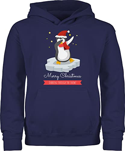Kinder Hoodie Jungen Mädchen - Weihnachten Geschenke - Merry Christmas - Dabbing Pinguin - 152 (12/13 Jahre) - Navy Blau - Pullover weihnachtshoodie Weihnachts kinderpulli Weihnachtspullover von Geschenk mit Namen personalisiert by Shirtracer