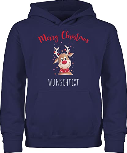 Kinder Hoodie Jungen Mädchen - Weihnachten Geschenke - Merry Christmas Rentier mit Sternen - 152 (12/13 Jahre) - Navy Blau - weihnachtshoodie Weihnachts Pullover Weihnachtspullover weihnacht von Geschenk mit Namen personalisiert by Shirtracer