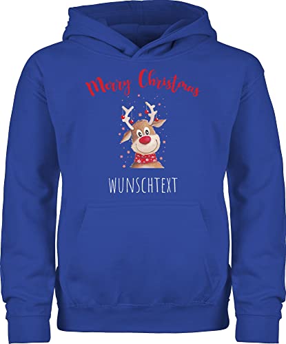 Kinder Hoodie Jungen Mädchen - Weihnachten Geschenke - Merry Christmas Rentier mit Sternen - 152 (12/13 Jahre) - Royalblau - weihnachtshoodie Weihnachts Pullover Weihnachtspullover weihnacht von Geschenk mit Namen personalisiert by Shirtracer