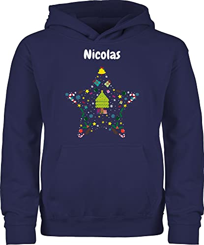 Kinder Hoodie Jungen Mädchen - Weihnachten Geschenke - Weihnachtsstern Name anpassbar - 116 (5/6 Jahre) - Navy Blau - personalisierte Pullover weihnachtshoodie Weihnachts Weihnachtspullover von Geschenk mit Namen personalisiert by Shirtracer