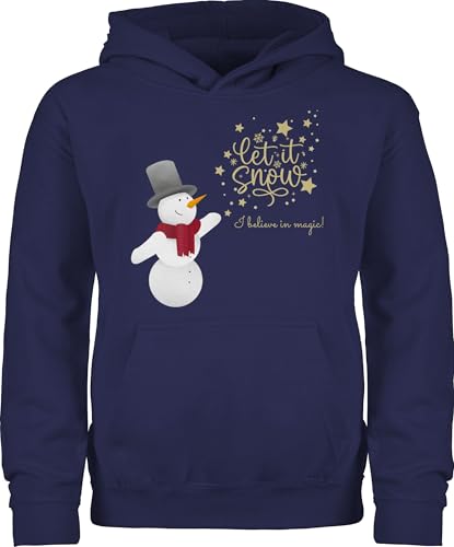 Kinder Hoodie Jungen Mädchen - Weihnachten - Schneemann mit Wunschtext Text - Let it Snow - 104 (3/4 Jahre) - Navy Blau - weihnachtspulli weinachts weihnachtshoodie Weinachten Weihnachtspullover von Geschenk mit Namen personalisiert by Shirtracer