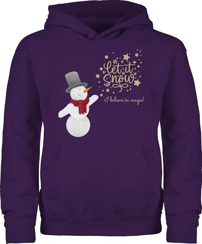 Kinder Hoodie Jungen Mädchen - Weihnachten - Schneemann mit Wunschtext Text - Let it Snow - 116 (5/6 Jahre) - Lila - weihnachtspulli weinachts weihnachtshoodie Weinachten Weihnachtspullover von Geschenk mit Namen personalisiert by Shirtracer