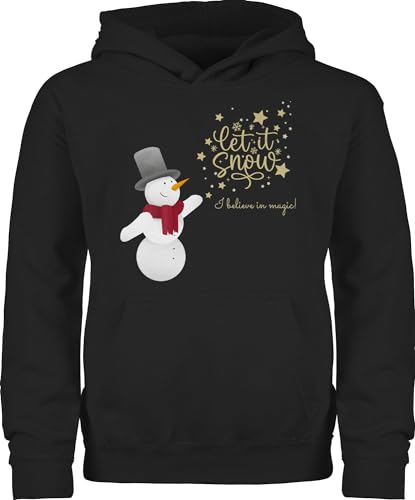 Kinder Hoodie Jungen Mädchen - Weihnachten - Schneemann mit Wunschtext Text - Let it Snow - 140 (9/11 Jahre) - Schwarz - weihnachtspulli weinachts weihnachtshoodie Weinachten Weihnachtspullover von Geschenk mit Namen personalisiert by Shirtracer