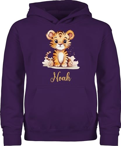 Kinder Hoodie Jungen Mädchen - Zootiere - Tiger - 152 (12/13 Jahre) - Lila - Tiger, personalisierte tiermotiv tigermotiv Personalisieren Motiv Geschenke von Geschenk mit Namen personalisiert by Shirtracer