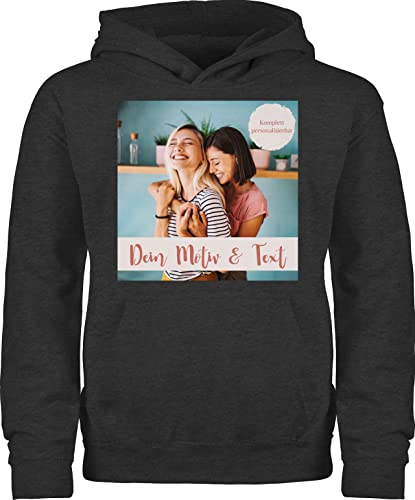 Kinder Hoodie Jungen Mädchen - eigenem - Foto Bild - 116 (5/6 Jahre) - Anthrazit meliert - selber beschriften selbst Design Customized personalierte Weihnachten Aufdruck günstig Personalized von Geschenk mit Namen personalisiert by Shirtracer