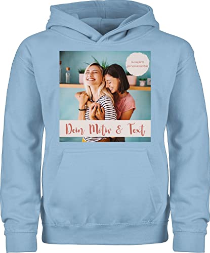 Kinder Hoodie Jungen Mädchen - eigenem - Foto Bild - 98 (1/2 Jahre) - Hellblau - Kind Pullover personalisierter selber gestalten und textfeld kinderkleidung wo Man Drauf Machen kann Name Text von Geschenk mit Namen personalisiert by Shirtracer