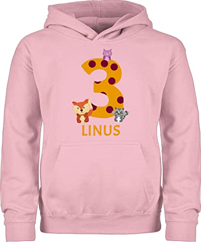 Kinder Hoodie Jungen Mädchen - 3. Geburtstag - Waldtiere - Bär Waschbär Fuchs Eule zum Dritten - 128 (7/8 Jahre) - Hellrosa - pullover 3 pullunder name pulli jahre drei ab jahren zahl dritter von Geschenk mit Namen personalisiert by Shirtracer