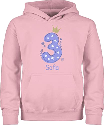 Kinder Hoodie Jungen Mädchen - 3. Geburtstag - Zahl DREI mit Krone und Name zum Dritten - 98 (1/2 Jahre) - Hellrosa - 3 Jahre Pullover Geschenke für dreijährige Junge personalisierte Birthday alt von Geschenk mit Namen personalisiert by Shirtracer