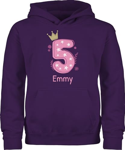 Kinder Hoodie Jungen Mädchen - 5. Geburtstag - 5 mit Name - 128 (7/8 Jahre) - Lila - 5.Geburtstag Pullover und Junge Jahre von Geschenk mit Namen personalisiert by Shirtracer