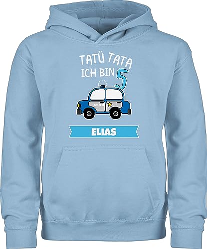 Kinder Hoodie Jungen Mädchen - 5. Geburtstag - Ich bin 5 Polizei TatüTata ich werde 5 Polizeiauto - 98 (1/2 Jahre) - Hellblau - 5.geburtstag jahre name und von Geschenk mit Namen personalisiert by Shirtracer