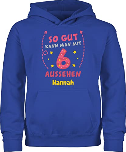 Kinder Hoodie Jungen Mädchen - 6. Geburtstag - So gut kann Man mit 6 Aussehen - bunt wie gemalt - 128 (7/8 Jahre) - Royalblau - Jahre Pullover für von Geschenk mit Namen personalisiert by Shirtracer