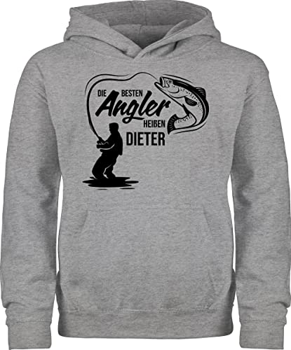 Kinder Hoodie Jungen Mädchen - Besten Angler - Vatertagsgeschenk Angeln Angelzubehör personalisiert mit Namen Angelgeschenkideen Geschenke für Angler Angel Geschenk für Männer Fischer - 140 (9/11 von Geschenk mit Namen personalisiert by Shirtracer