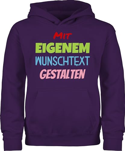 Kinder Hoodie Jungen Mädchen - Aufdruck selbst gestalten - Wunschtext - 104 (3/4 Jahre) - Lila - selber bedrucken text eigener aufschrift individuellem schriftzug persönlichem druck wunschname von Geschenk mit Namen personalisiert by Shirtracer