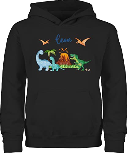 Kinder Hoodie Jungen Mädchen - Geschenk Dinosaurier personalisiert mit Name I Dino I Dinos - 140 (9/11 Jahre) - Schwarz - Pullover Jungs Tier trex Pulli Tieren Kita Hoodies saurier t rex Hoddie von Geschenk mit Namen personalisiert by Shirtracer