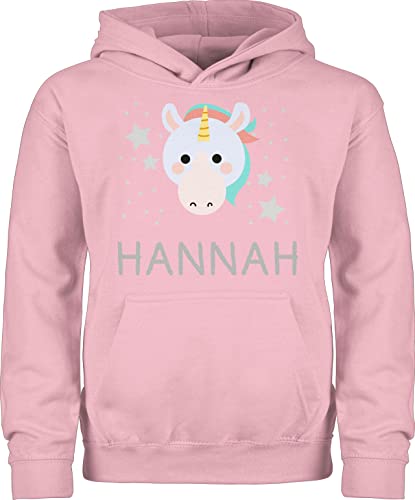 Kinder Hoodie Jungen Mädchen - Einhorn Bild und Dein Name - 128 (7/8 Jahre) - Hellrosa - Pullover personalisierte Geschenke Unicorn Kindergarten Sweater Unicorns Hoody einhörner Kapuzenpullover von Geschenk mit Namen personalisiert by Shirtracer