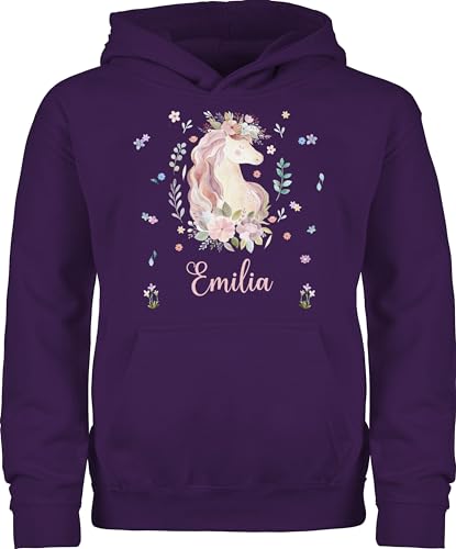 Kinder Hoodie Jungen Mädchen - Einhorn Geschenke mit Name - 140 (9/11 Jahre) - Lila - Motiv eigenem und für Unicorn personalisierte Sachen einhornpullis einhörnern Unicorns einhörner von Geschenk mit Namen personalisiert by Shirtracer