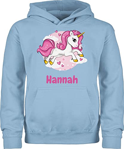 Kinder Hoodie Jungen Mädchen - Einhorn Name - Unicorn Einhörner - 128 (7/8 Jahre) - Hellblau - Pullover Kind Unicorns Hoody eigenem Pulli und Kapuzenpullover Sachen oodie personalisierung Hoodies von Geschenk mit Namen personalisiert by Shirtracer