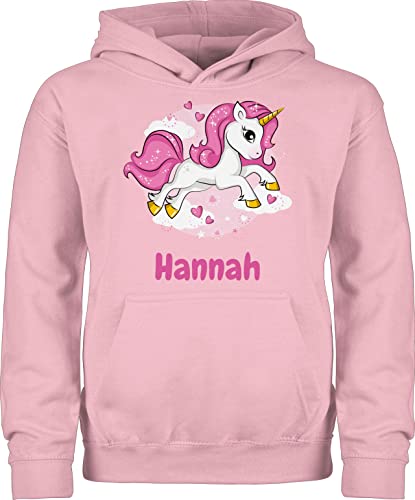 Kinder Hoodie Jungen Mädchen - Einhorn Name - Unicorn Einhörner - 104 (3/4 Jahre) - Hellrosa - oodie einhörnern Hoody und Pullover Jungs Geschenke für Kapuzenpullover personalisierung Pulli von Geschenk mit Namen personalisiert by Shirtracer