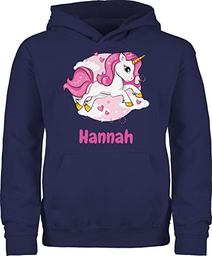 Kinder Hoodie Jungen Mädchen - Einhorn Name I Unicorn I Einhörner - 128 (7/8 Jahre) - Navy Blau - einhornpullis Unicorns Pulli einhörnern Pullover personalisierter Hoody personalisierte Hoodies von Geschenk mit Namen personalisiert by Shirtracer