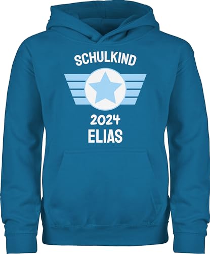 Kinder Hoodie Jungen Mädchen - Einschulung Schulanfang Junge - Schulkind 2024-128 (7/8 Jahre) - Himmelblau - personalisierte Geschenke zur personalisierten erstklässler 1.klasse Name von Geschenk mit Namen personalisiert by Shirtracer