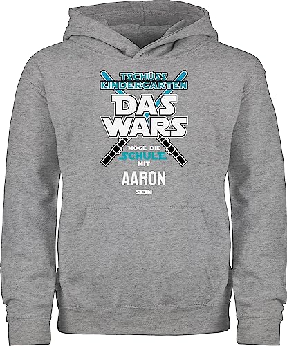 Kinder Hoodie Jungen Mädchen - Einschulung Schulanfang Junge - Tschüss Kindergarten Das Wars - 140 (9/11 Jahre) - Grau meliert - Schulkind personalisierbar einschul Geschenke personalisiertes von Geschenk mit Namen personalisiert by Shirtracer