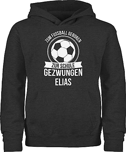 Kinder Hoodie Jungen Mädchen - Einschulung Schulanfang Junge - Zum Fußball geboren zur Schule gezwungen - 140 (9/11 Jahre) - Anthrazit meliert - schulkind schulkind name geschenke schulanfangs von Geschenk mit Namen personalisiert by Shirtracer