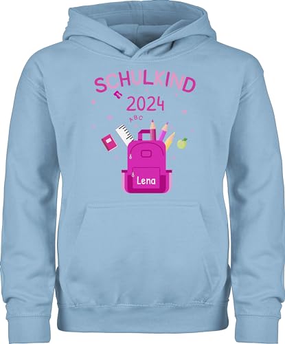 Kinder Hoodie Jungen Mädchen - Einschulung - Schulkind 2024-128 (7/8 Jahre) - Hellblau - Schulanfang Geschenke Maedchen zum für schulanfänger schöne personalisierte zur originelles Name von Geschenk mit Namen personalisiert by Shirtracer