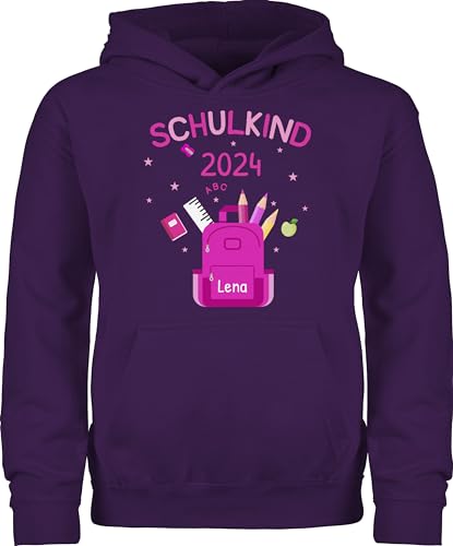 Kinder Hoodie Jungen Mädchen - Einschulung - Schulkind 2024-128 (7/8 Jahre) - Lila - Schulanfang zum schulanfänger Geschenke für personalisierte personalisiertes selbst gestalten zur von Geschenk mit Namen personalisiert by Shirtracer