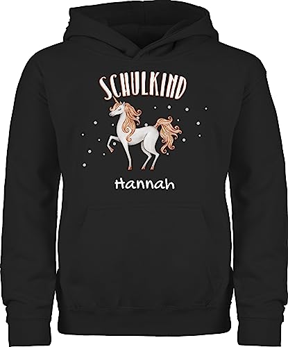 Kinder Hoodie Jungen Mädchen - Einschulung - Schulkind Einhorn - 116 (5/6 Jahre) - Schwarz - name schulanfang für schulanfänger einschulgeschenk einschulungsgeschenk erstklaessler von Geschenk mit Namen personalisiert by Shirtracer