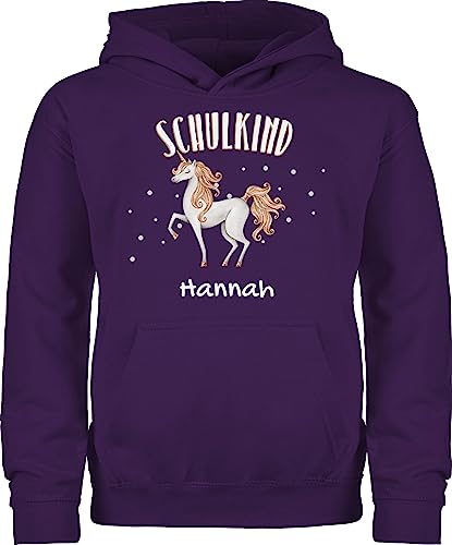 Kinder Hoodie Jungen Mädchen - Einschulung - Schulkind Einhorn - 128 (7/8 Jahre) - Lila - Schulanfang Geschenke 1. klasse Maedchen zum personalisierung zur Name schulanfänger Schulstart von Geschenk mit Namen personalisiert by Shirtracer