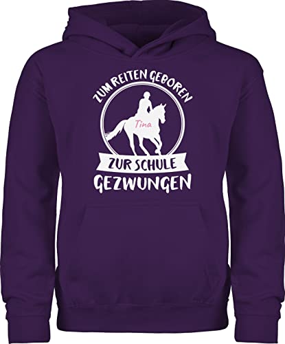 Kinder Hoodie Jungen Mädchen - Einschulung - Zum Reiten geboren zur Schule gezwungen Pferde Spruch - 152 (12/13 Jahre) - Lila - Schulkind Name personalisiertes Schulanfang Alles und Dinge von Geschenk mit Namen personalisiert by Shirtracer