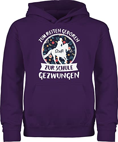 Kinder Hoodie Jungen Mädchen - Einschulung - Zum Reiten geboren zur Schule gezwungen Spruch Pferde - 152 (12/13 Jahre) - Lila - Schulkind Name personalisiertes Schulanfang Alles und Dinge von Geschenk mit Namen personalisiert by Shirtracer