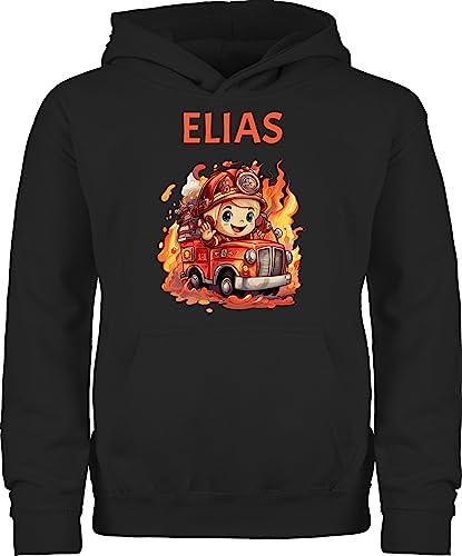 Hoodie Jungen Mädchen - Feuerwehr Junge Feuerwehr Kinder - 104 (3/4 Jahre) - Schwarz - Name Pullover freiwillige Geschenke und personalisierte Jungs Feuerwehrauto für Kind jugendfeuerwehr Pulli von Geschenk mit Namen personalisiert by Shirtracer