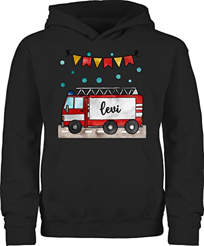 Kinder Hoodie Jungen Mädchen - Feuerwehr - Feuerwehrauto - Geschenk - 116 (5/6 Jahre) - Schwarz - personalisierte Geschenke Pulli Name Pullover und Junge für Kind feuerwehrgeschenk feuerwehrmann von Geschenk mit Namen personalisiert by Shirtracer