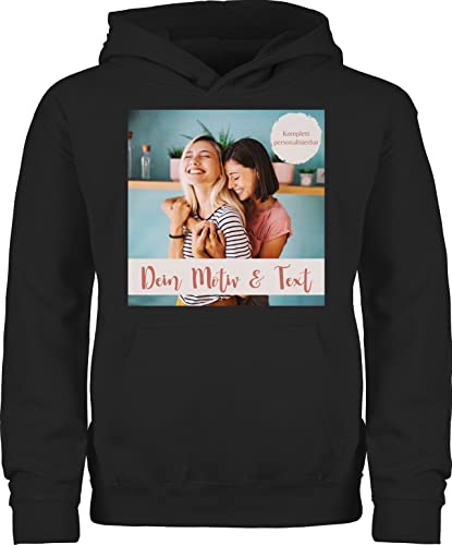 Kinder Hoodie Jungen Mädchen - eigenem - Foto Bild - 128 (7/8 Jahre) - Schwarz - druck bedrucken und text selbst machen individueller aufdruck drauf drucken kann wo man ein bildern von mir von Geschenk mit Namen personalisiert by Shirtracer