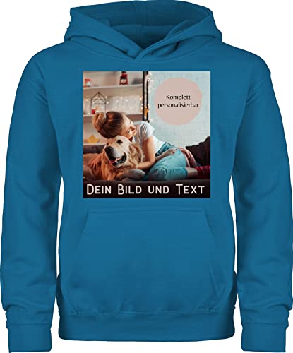 Kinder Hoodie Jungen Mädchen - eigenem - Foto Bild Geschenk - 128 (7/8 Jahre) - Himmelblau - und Text Bedrucken drucken selbst Machen Schrift beschriften Lassen individuellem Aufdruck Meinem Name von Geschenk mit Namen personalisiert by Shirtracer