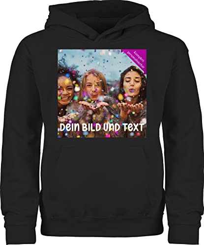 Kinder Hoodie Jungen Mädchen - Foto eigenem Bild - Fotogeschenk - 140 (9/11 Jahre) - Schwarz - gestalten und Text selber & personalisierte personalisiertem selbst gemacht wörtern einem von Geschenk mit Namen personalisiert by Shirtracer